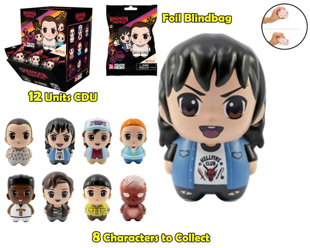 STRANGER THINGS - FOAM SQUISHY - BLIND BAGS  COUNTER DISPLAY (12 UNITS) Frikytopia