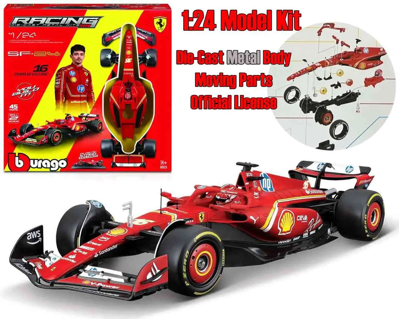 FERRARI F1 SF-24 - N.16 CHARLES LECLERC WITH HELMET - MODEL KIT 1:24 Frikytopia