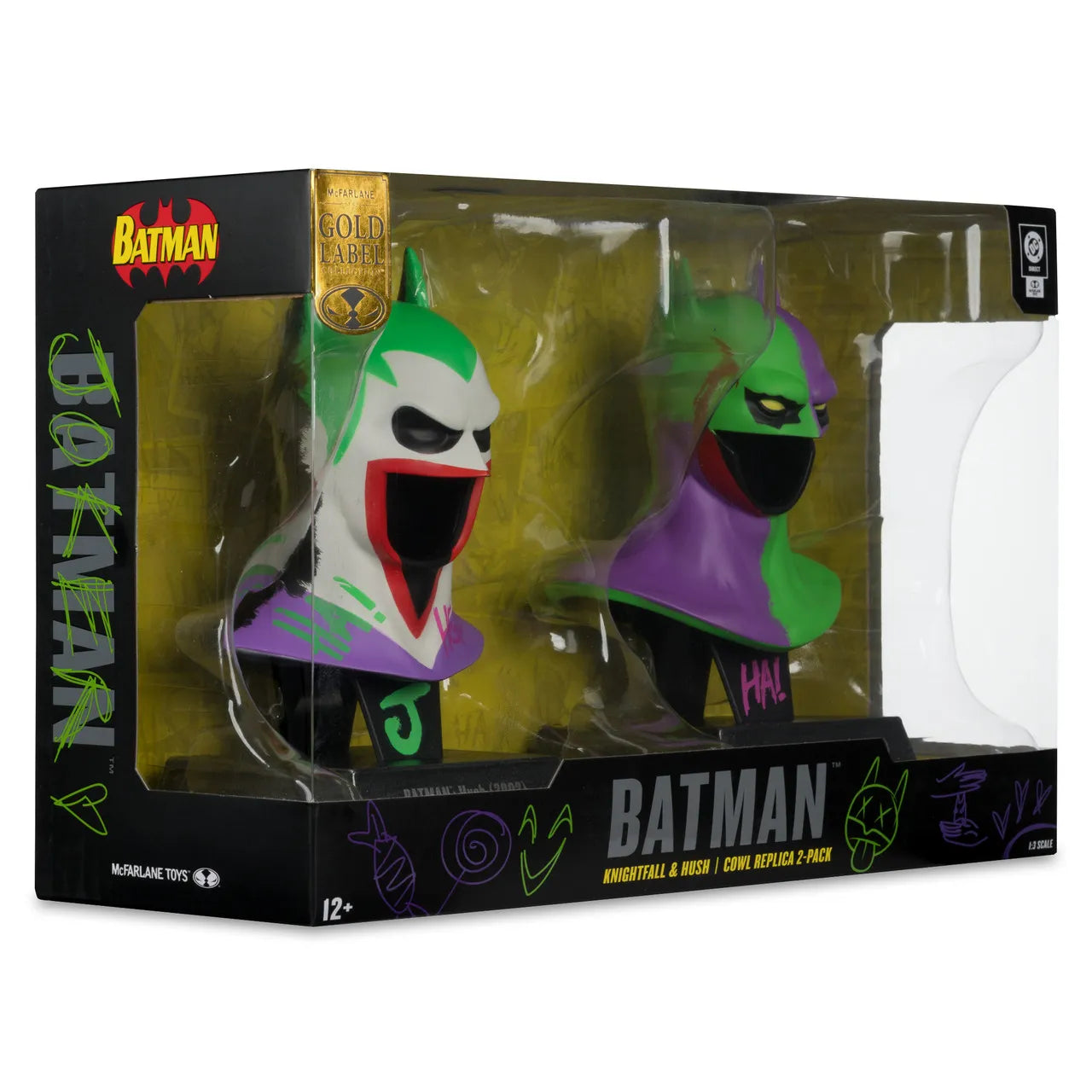Batman DC Direct Mini Réplica 1/3 Pack de 2 Máscaras de Batman Hush & Knightfall (Jokerized) (Gold Label) 18 cm