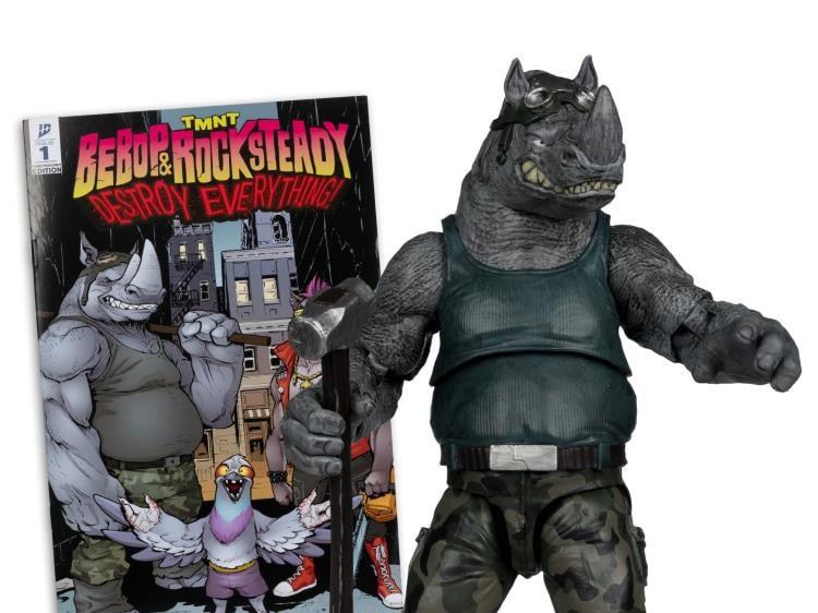 TEENAGE MUTANT NINJA TURLES 5IN Figura WITH COMIC WV2 ROCKSTEADY Frikytopia