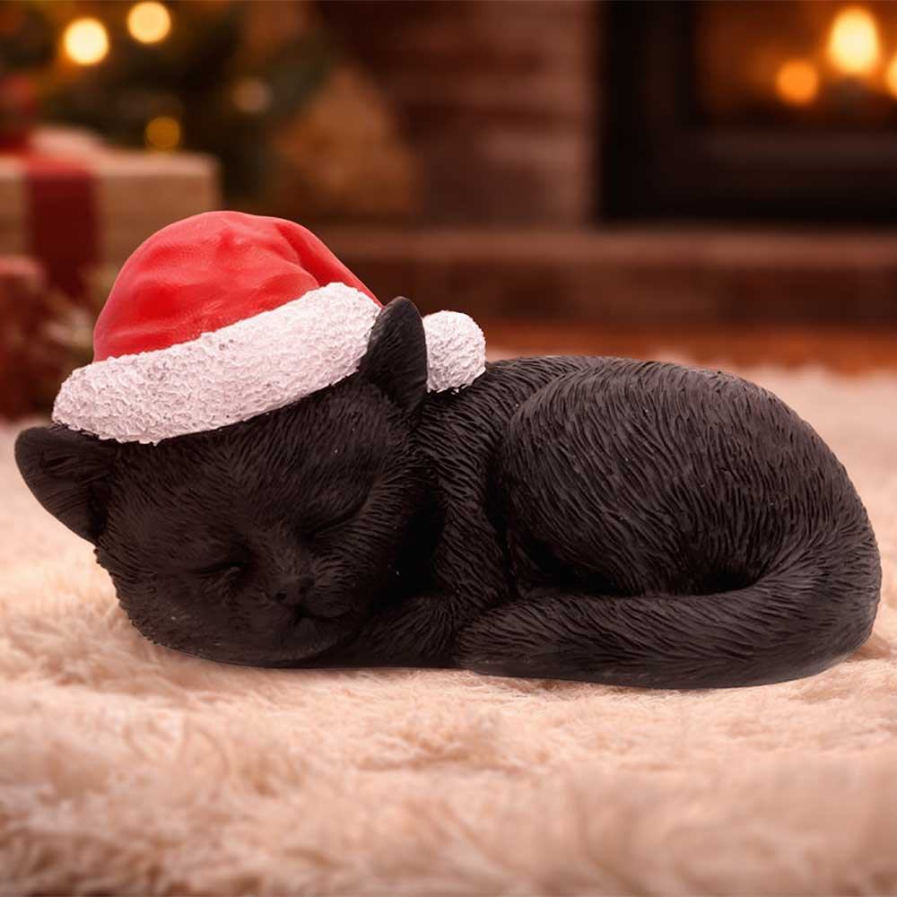 BLACK CAT SLEEPING WITH SANTA HAT Figura Frikytopia