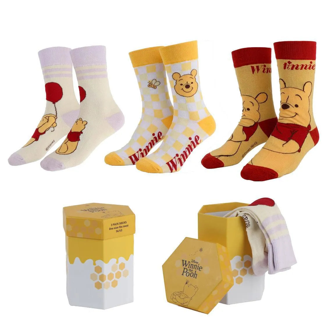 DISNEY WINNIE THE POOH Meias GIFT SET PACK (3)