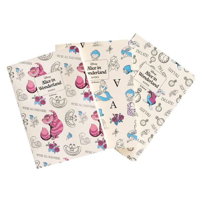 Set 3 cuadernos A6 Alicia en el Pais de las Maravillas Disney Frikytopia