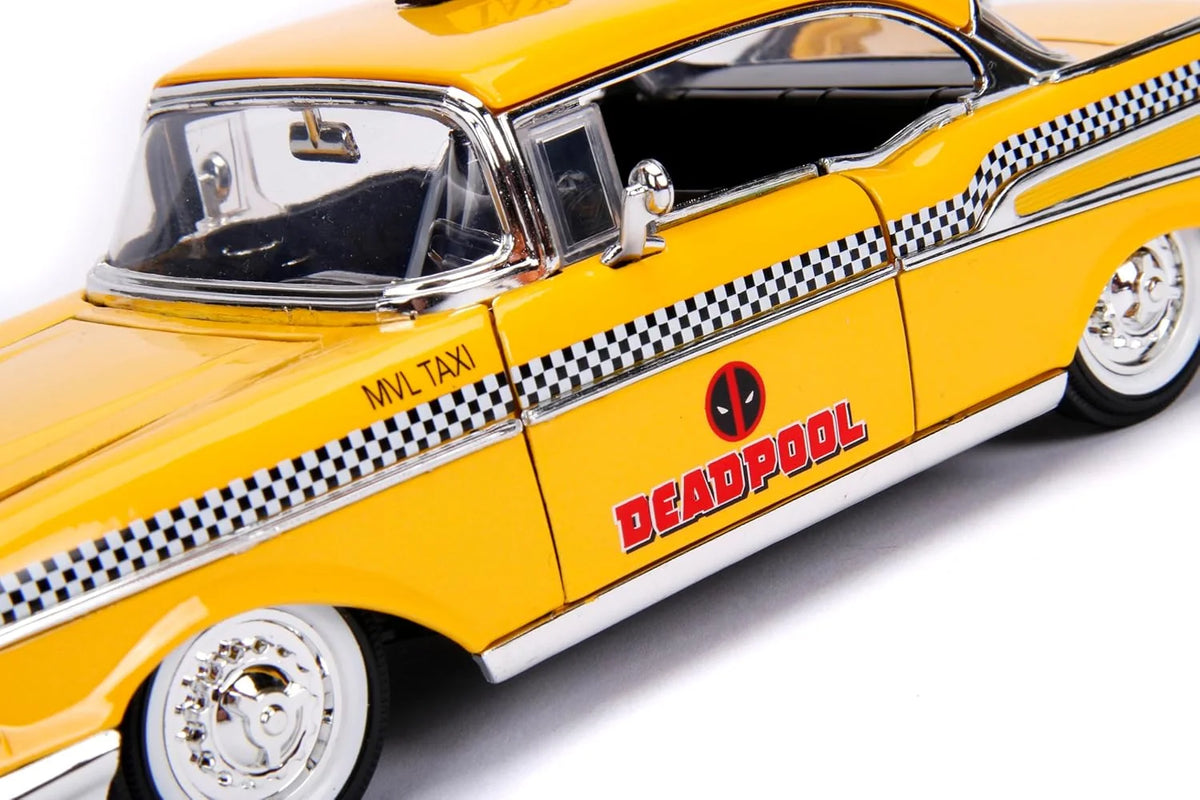 MARVEL DEADPOOL 1975 CHEVROLET YELLOW TAXI  BEL AIR & DEADPOOL 1/24 DIE-CAST MODEL