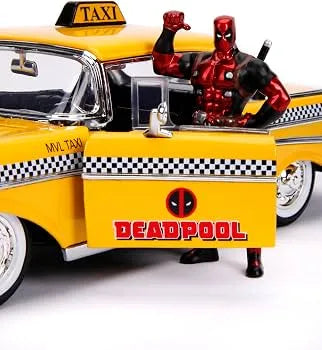 MARVEL DEADPOOL 1975 CHEVROLET YELLOW TAXI  BEL AIR & DEADPOOL 1/24 DIE-CAST MODEL