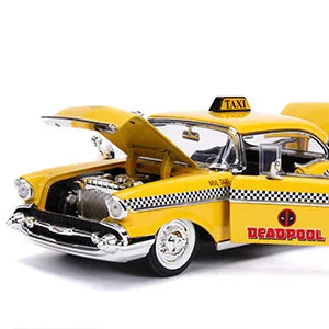 MARVEL DEADPOOL 1975 CHEVROLET YELLOW TAXI  BEL AIR & DEADPOOL 1/24 DIE-CAST MODEL