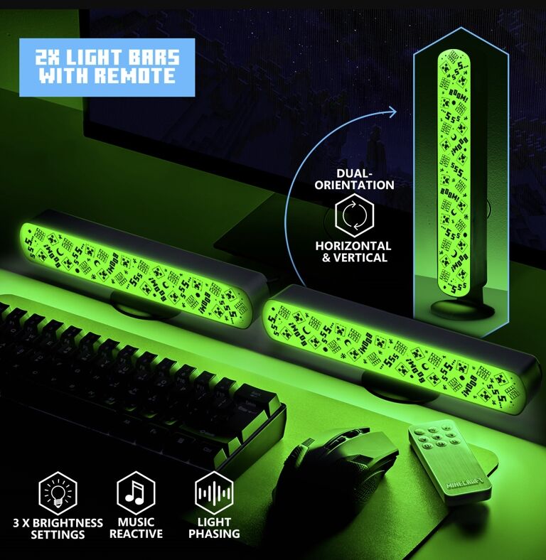 Set 2 barras de luz Creepers Minecraft Frikytopia