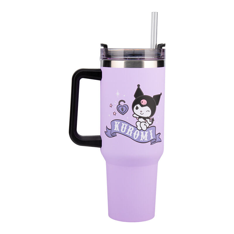 Vaso aislante paladone sanrio kuromi y pajita hello kitty 900ml