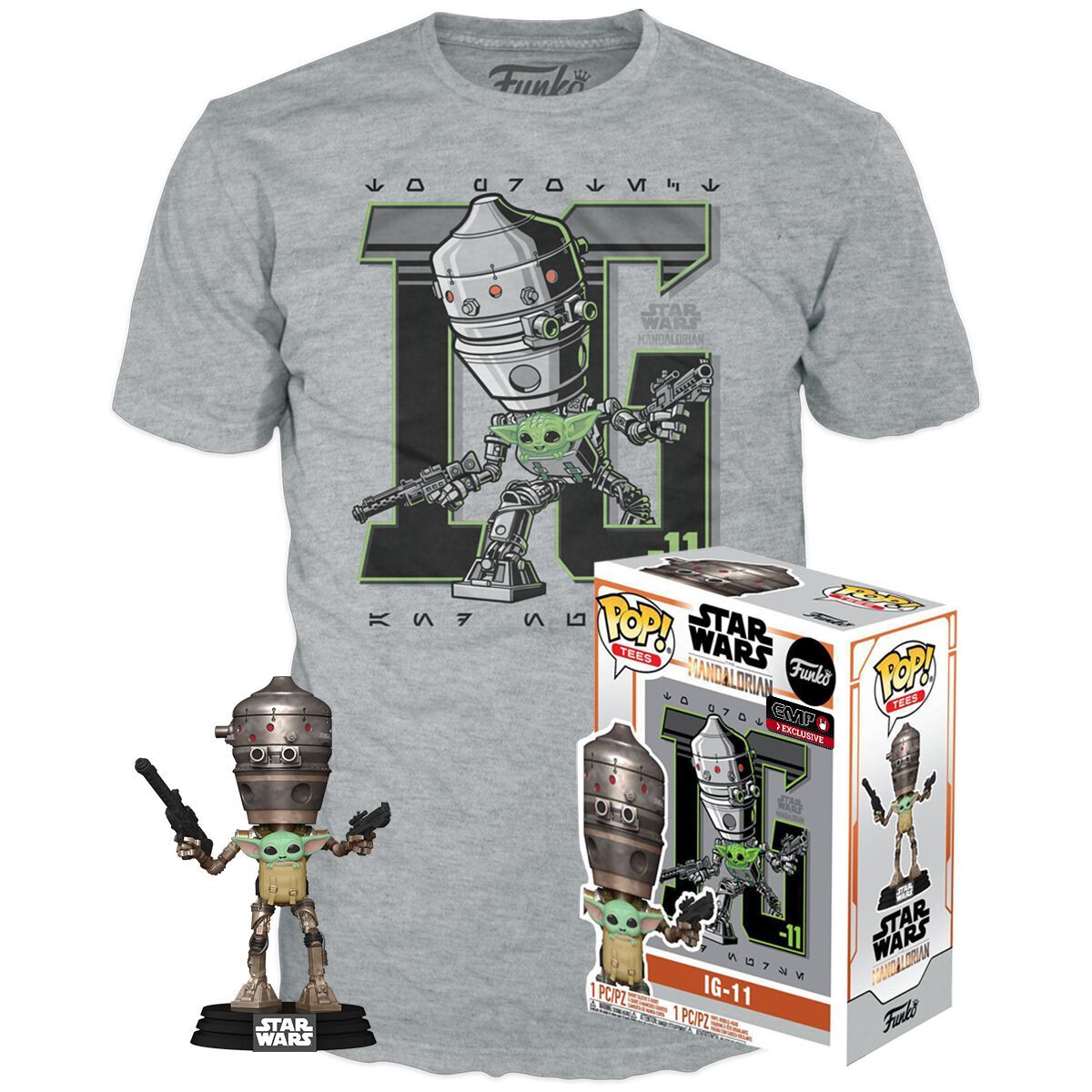 Set Figura POP Tee Star Wars Mandalorian Grogu Talla S