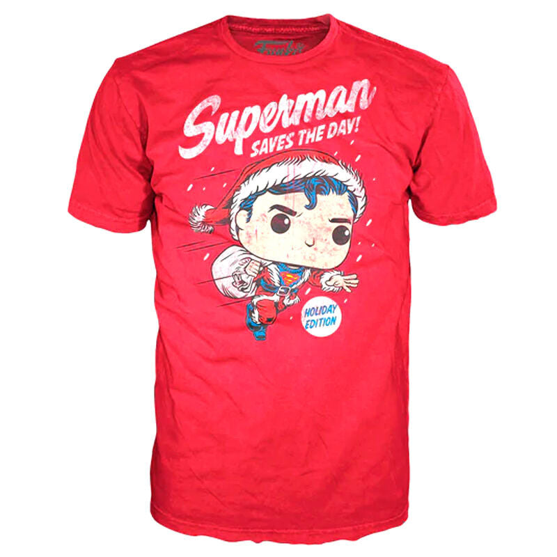 Set Figura POP Tee DC Comics Superman Exclusive Flocked Talla M