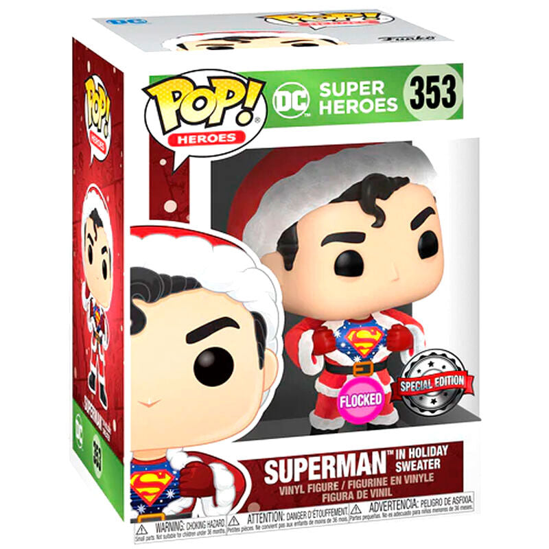 Set Figura POP Tee DC Comics Superman Exclusive Flocked Talla L