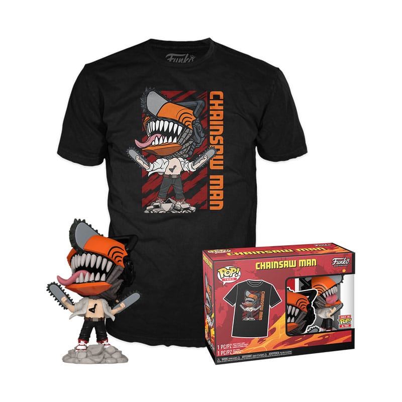 Chainsaw Man POP! & Tee Set de Minifigura y Camiseta Chainsaw Man Leaping talla S