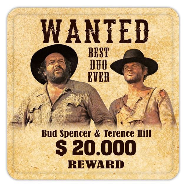Bud Spencer & Terence Hill Posavasos de hojalata Wanted 10 x 10 cm Frikytopia