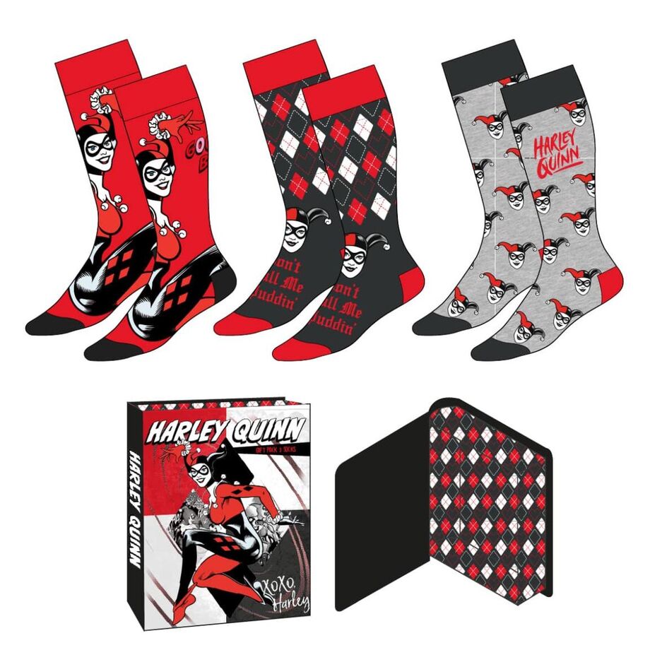 Set 3 calcetines Harley Quinn DC Comics adulto Frikytopia