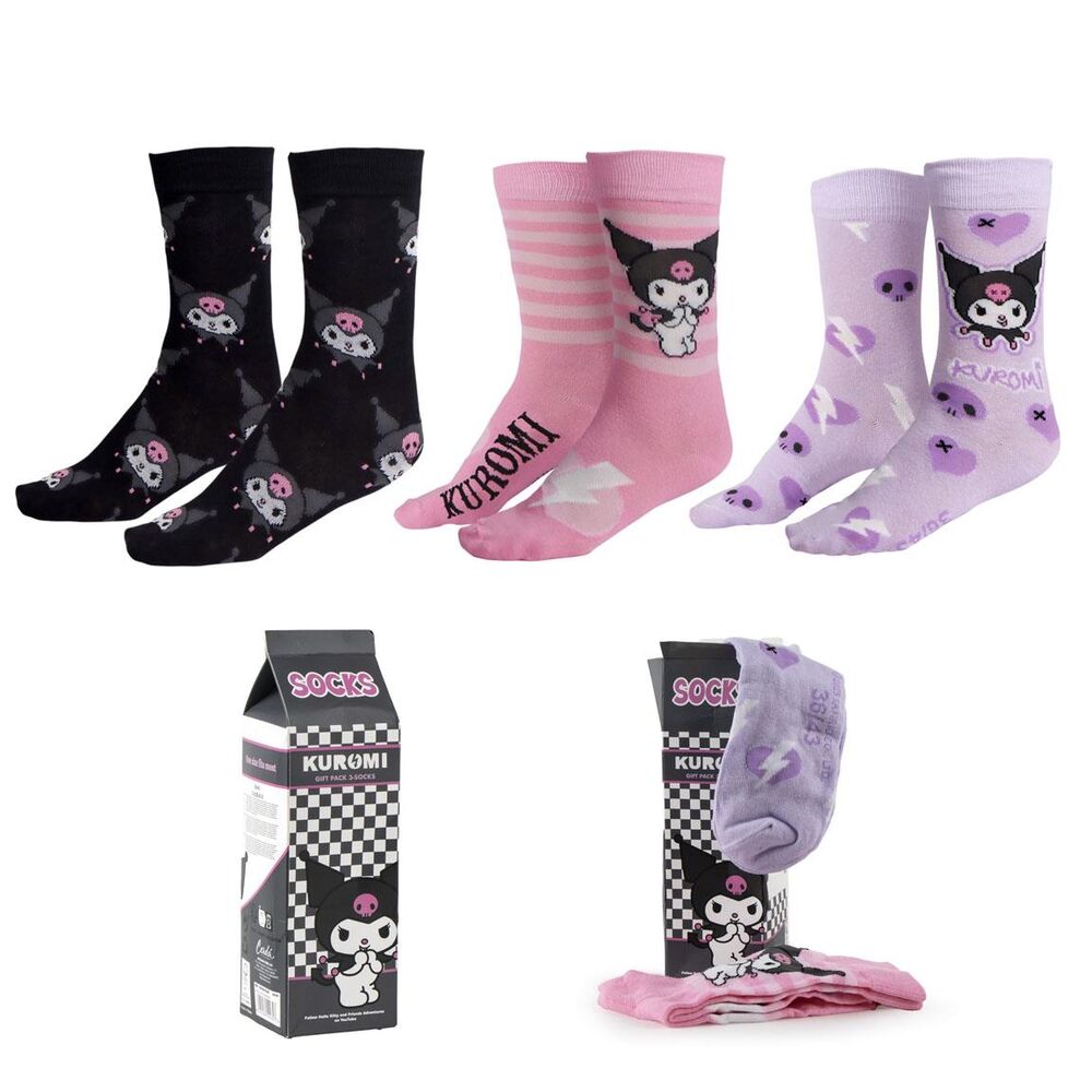 Set 3 calcetines Kuromi Hello Kitty adulto Frikytopia