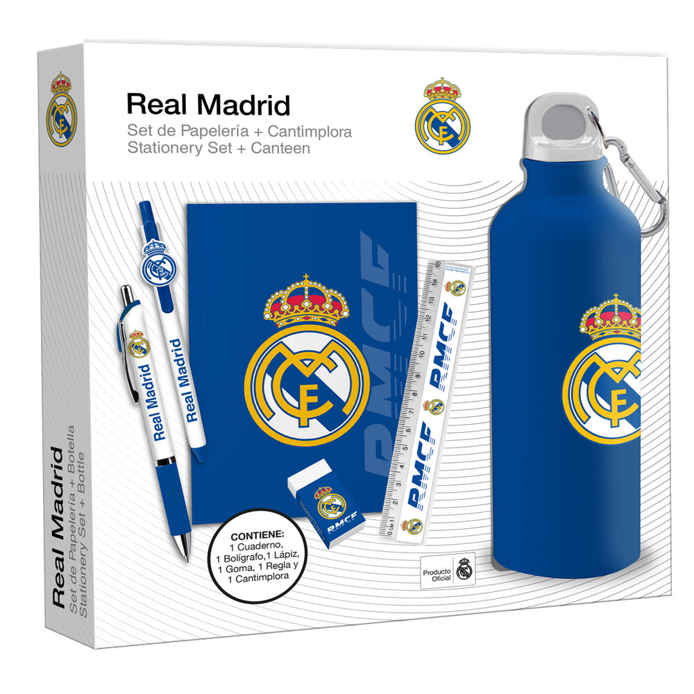 Conjunto de Papelaria + Garrafa Real Madrid Frikytopia