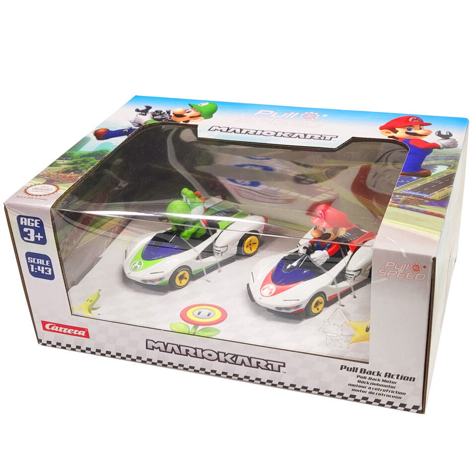 Set 2 coches Pull Speed Mario + Yoshi Mario Kart Frikytopia
