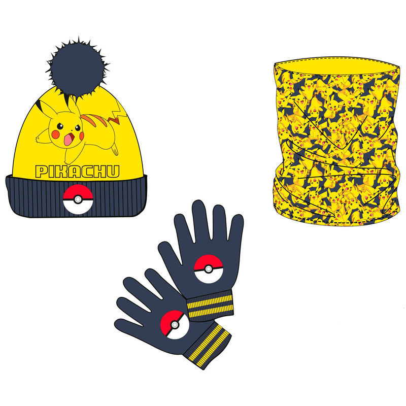 Set gorro braga cuello y guantes Pikachu Pokemon Frikytopia