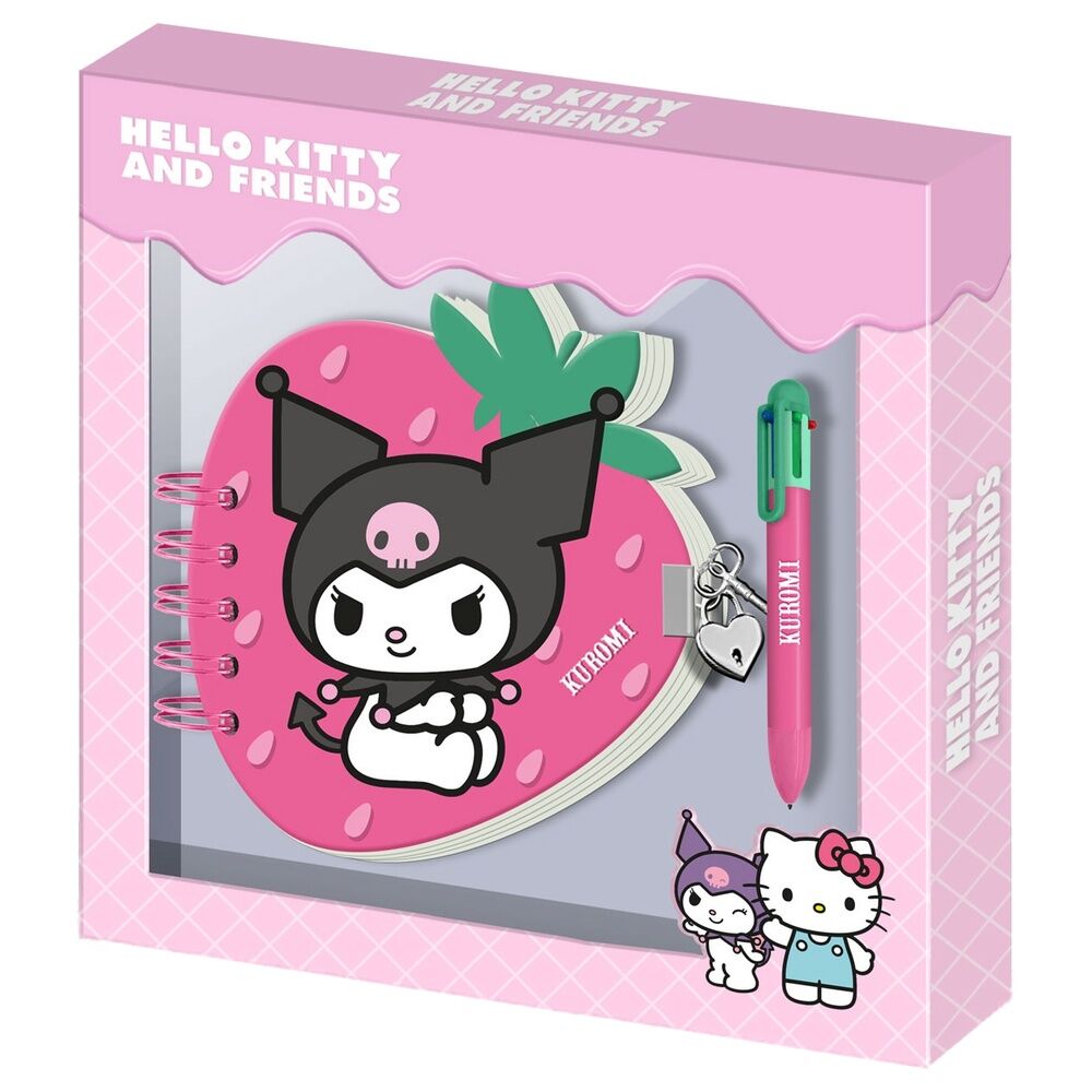 Diario + Boligrafo Fresa Kuromi Hello Kitty