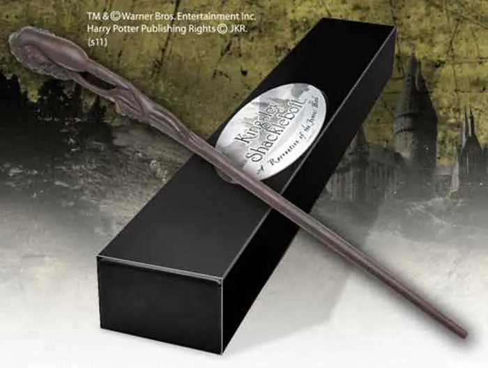 Replica the noble collection harry potter kingsley shaklebolt varita con caja y placa de identificacion