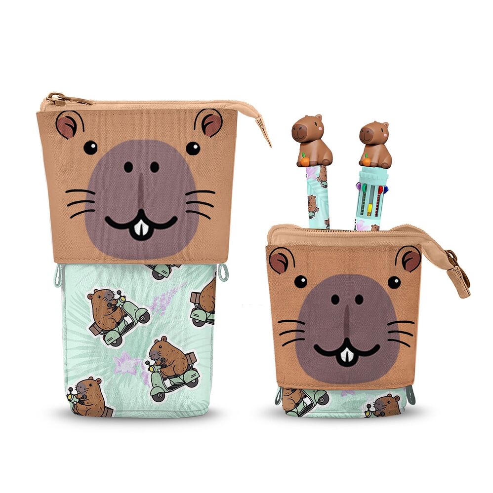 Estojo Capivara + Caneta 10 cores + Caneta apagável Oh My Pop! Frikytopia