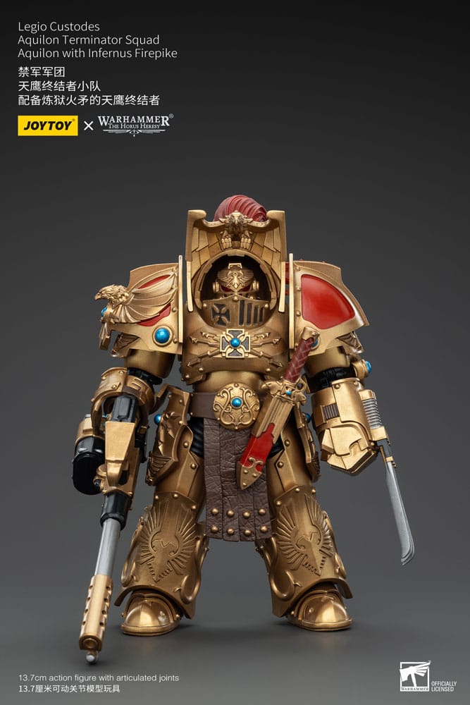 Warhammer The Horus Heresy Figura 1/18 Legio Custodes Aquilon Terminator Squad Aquilon with Infernus Firepike 14 cm Frikytopia