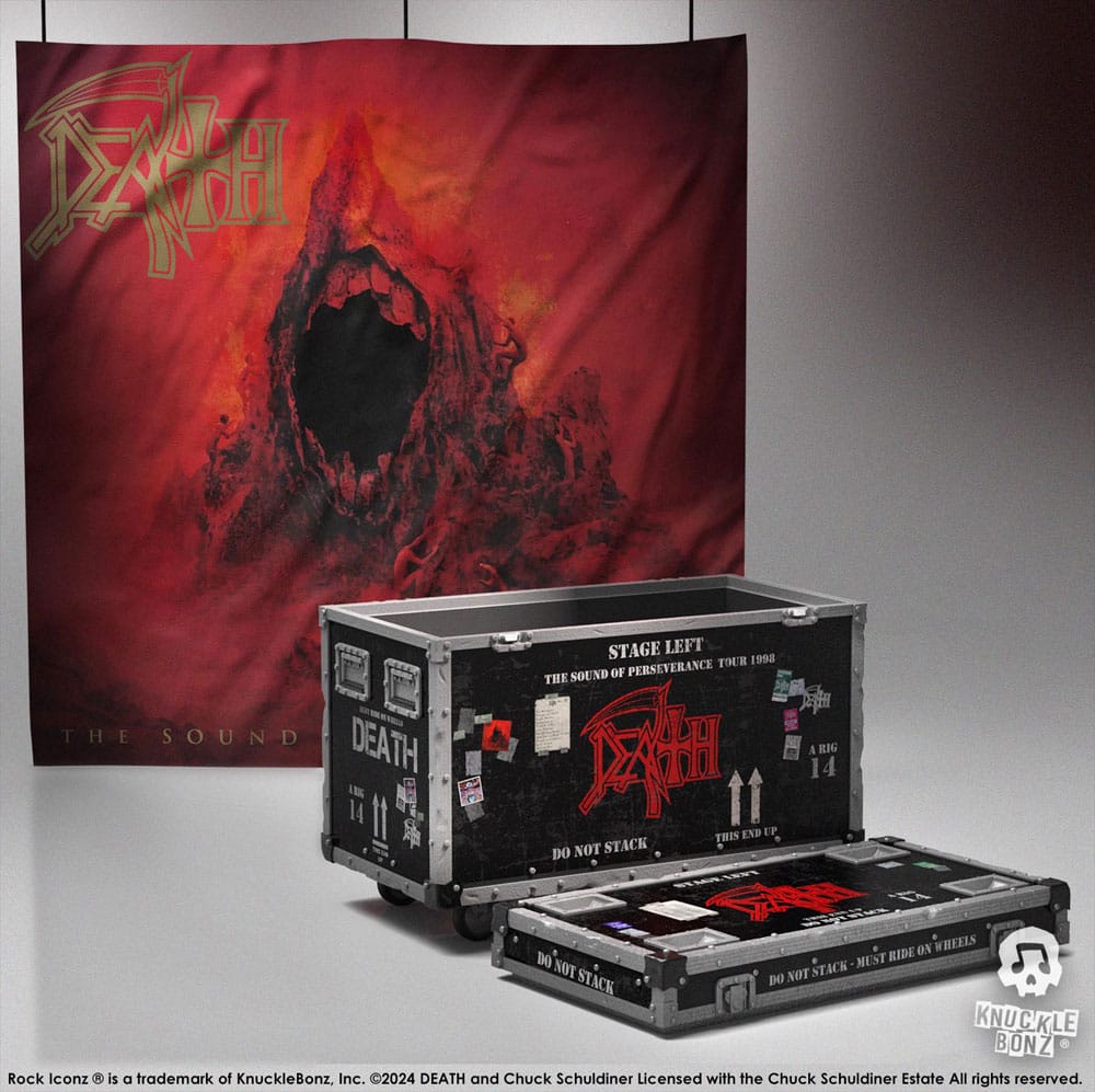 Death Estatua Rock Ikonz On Tour Road Case & Telón de fondo del escenario The Sound of Perseverance Tour 1998 Frikytopia