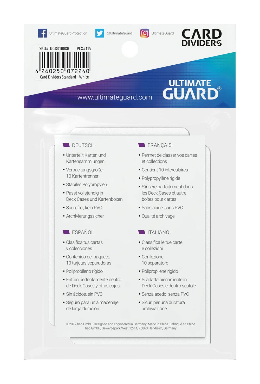 Ultimate Guard Card Dividers Tarjetas Separadoras para Cartas Tamaño Estándar Blanco (10)