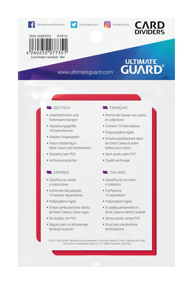 Ultimate Guard Card Dividers Tarjetas Separadoras para Cartas Tamaño Estándar Rojo (10)