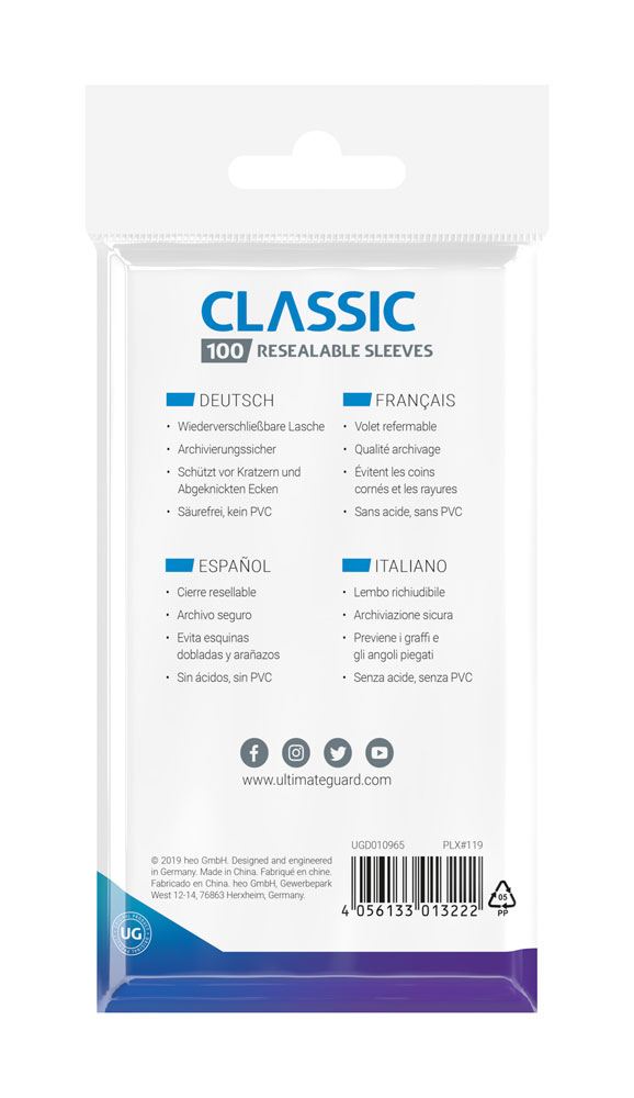 Ultimate Guard Classic Sleeves Fundas con cierre reutilizable Tamaño Estándar Transparente (100)