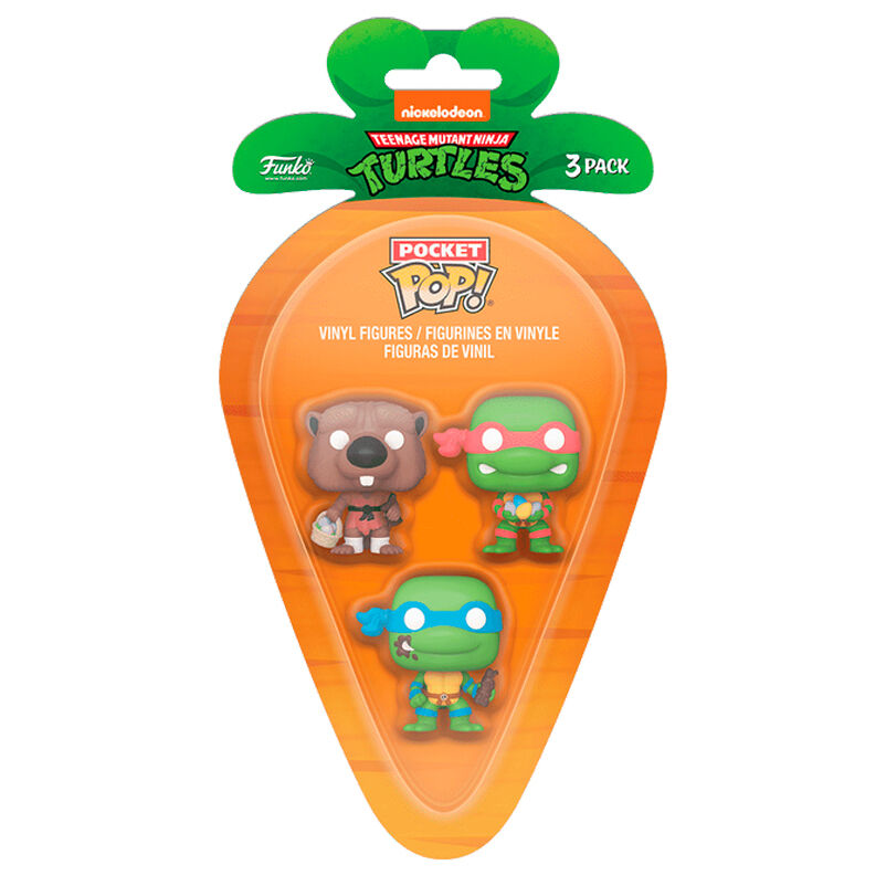 Blister 3 figuras Carrot Pocket POP Tartarugas Ninja Splinter Leonardo Rap Frikytopia