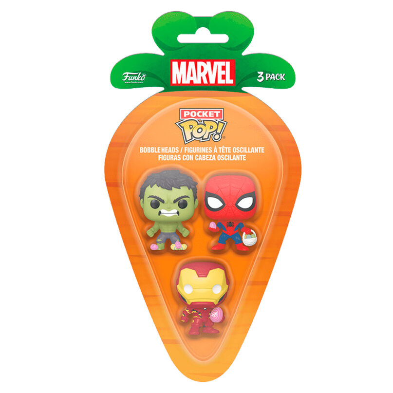 Blister 3 figuras Carrot Pocket POP Marvel Spiderman Hulk Iron Man Pascu