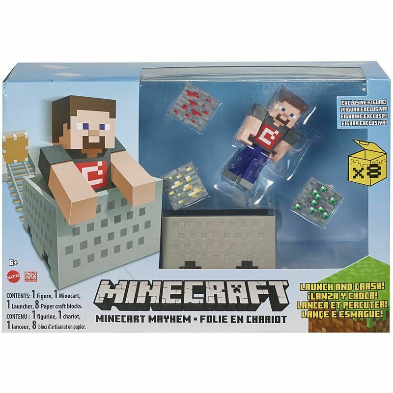 Figura mattel minecraft vagoneta explosiva lanza y choca