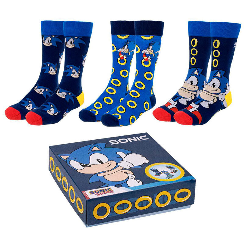 Pack calcetines 3 piezas sonic talla 40 46 Frikytopia