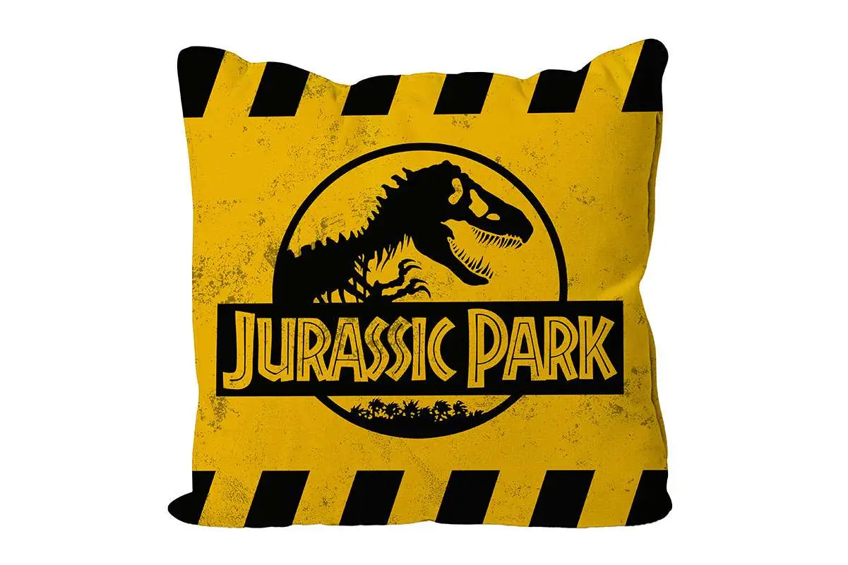Cojin cuadrado caution naranja jurassic park