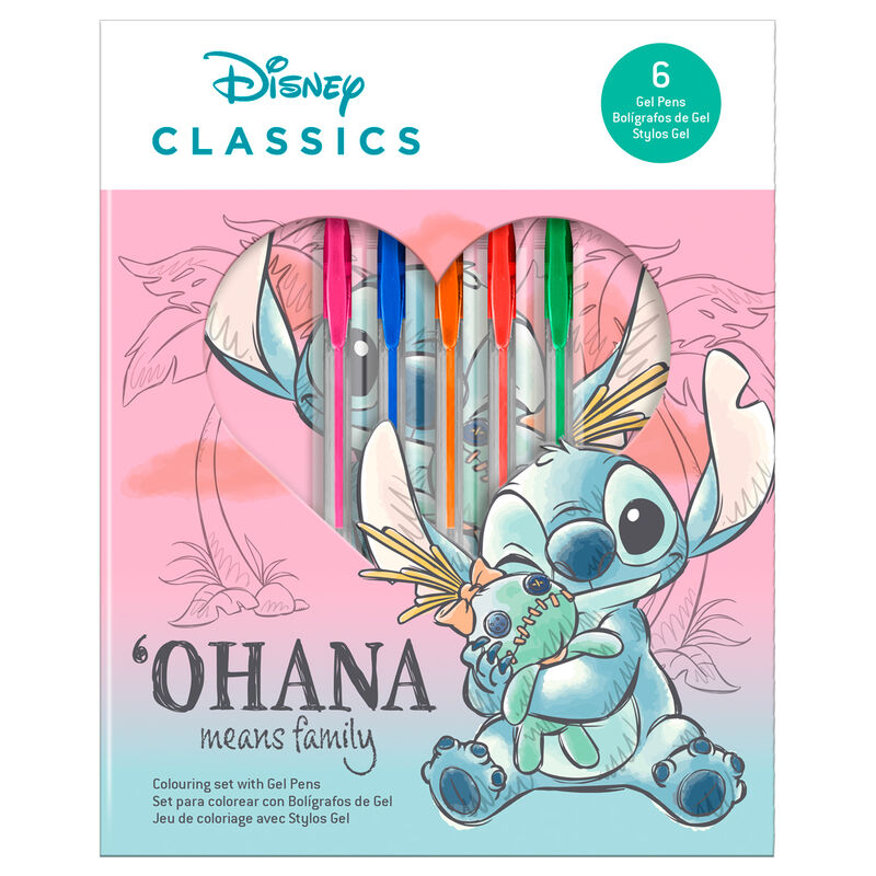 Blister cuaderno actividades y 6 boligrafos gel Stitch Disney Frikytopia