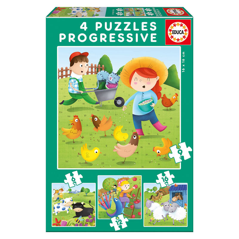 Puzzle Progresivo Animales de la Granja 6-9-12-16 piezas Frikytopia