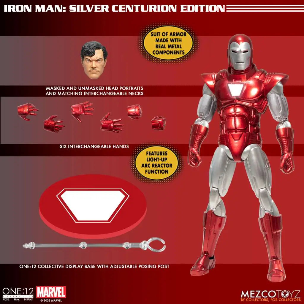Figura mezco toyz marvel one:12 collective iron man silver centurion edition 16cm