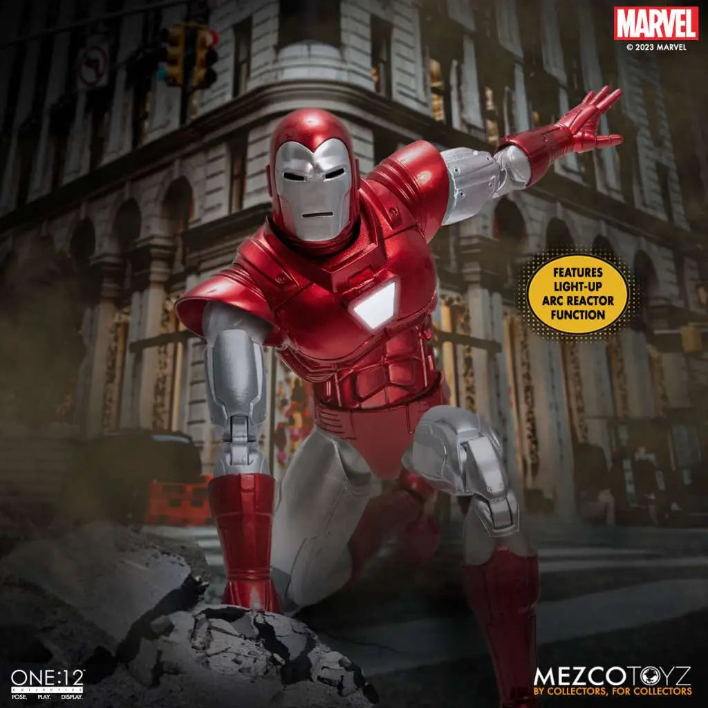 Figura mezco toyz marvel one:12 collective iron man silver centurion edition 16cm