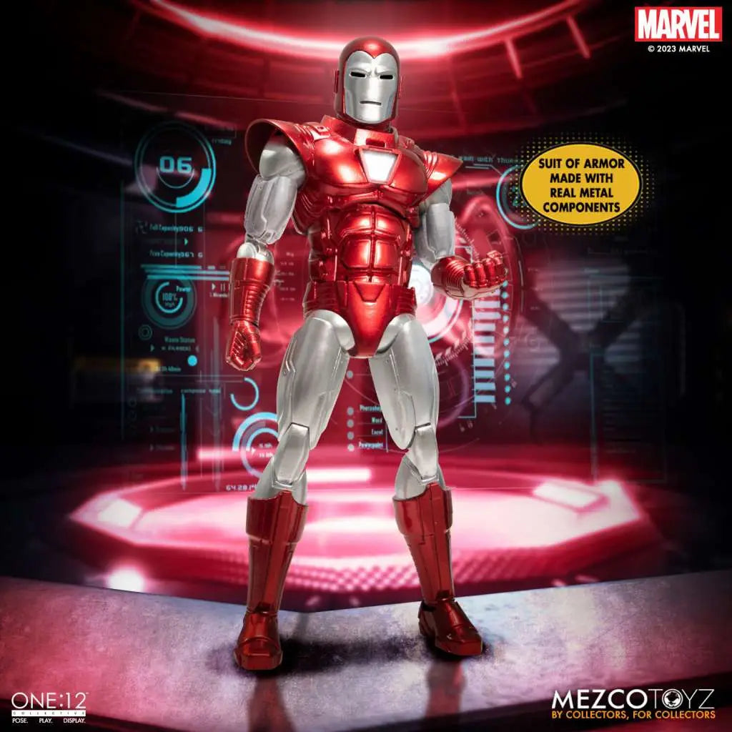 Figura mezco toyz marvel one:12 collective iron man silver centurion edition 16cm