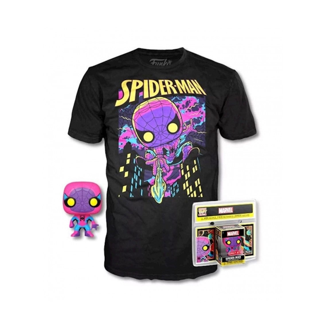 Pop tee marvel spiderman black light funko camiseta talla l