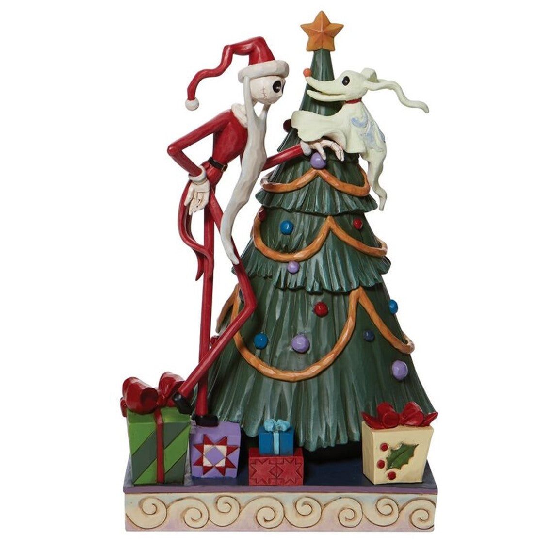 Figura enesco pesadilla antes de navidad santa jack y zero junto a arbol Frikytopia