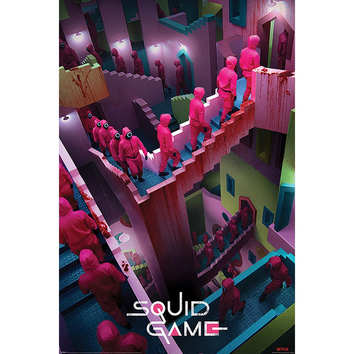 Poster el juego del calamar escaleras esbirros enmascarados Frikytopia