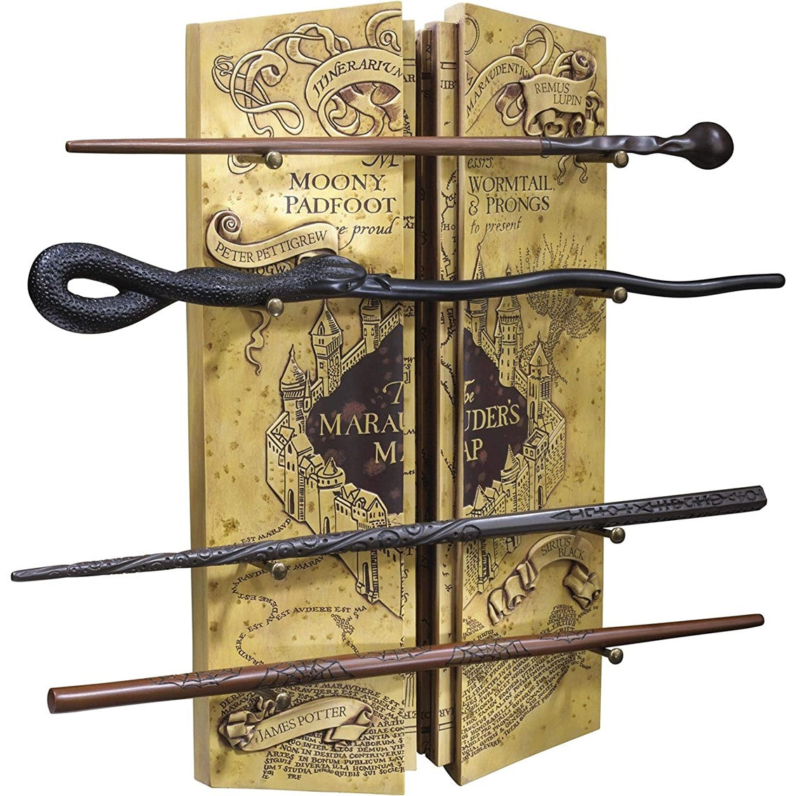 Réplica do mapa do maroto coleção 4 varinhas com expositor Harry Potter da Noble Collection Frikytopia