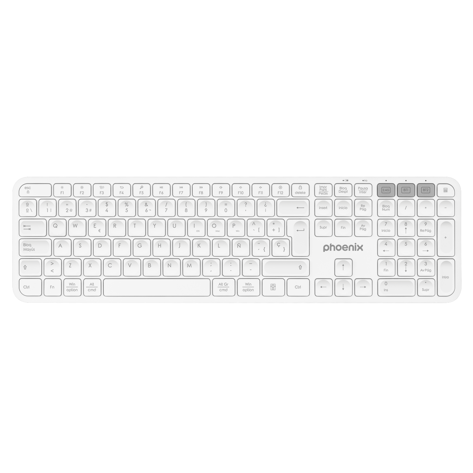 Teclado inalámbrico multidispositivo phoenix k300 blueooth dual y 2.4ghz blanco Frikytopia