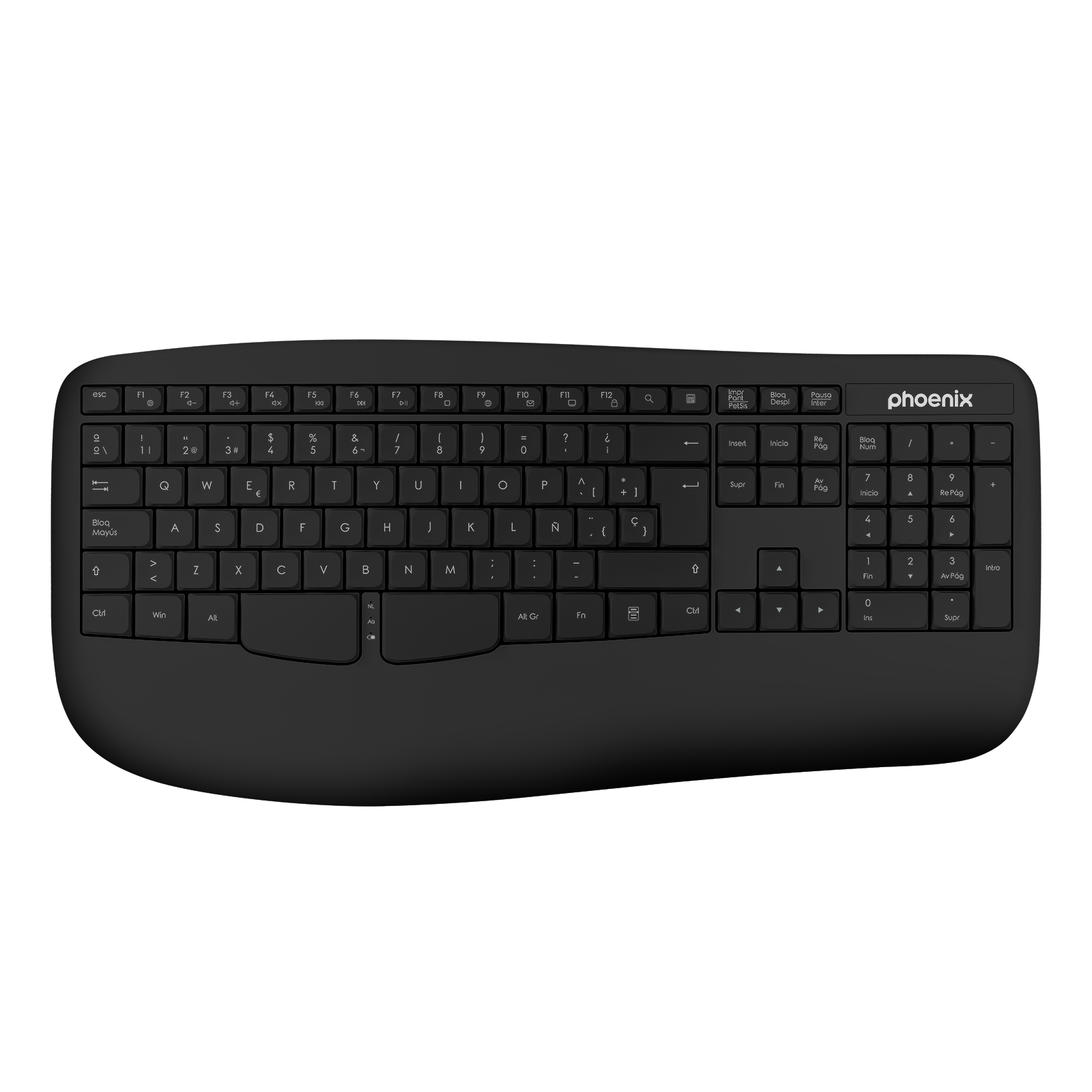 Phoenix k201 teclado ergonomico inalambrico 2.4ghz negro