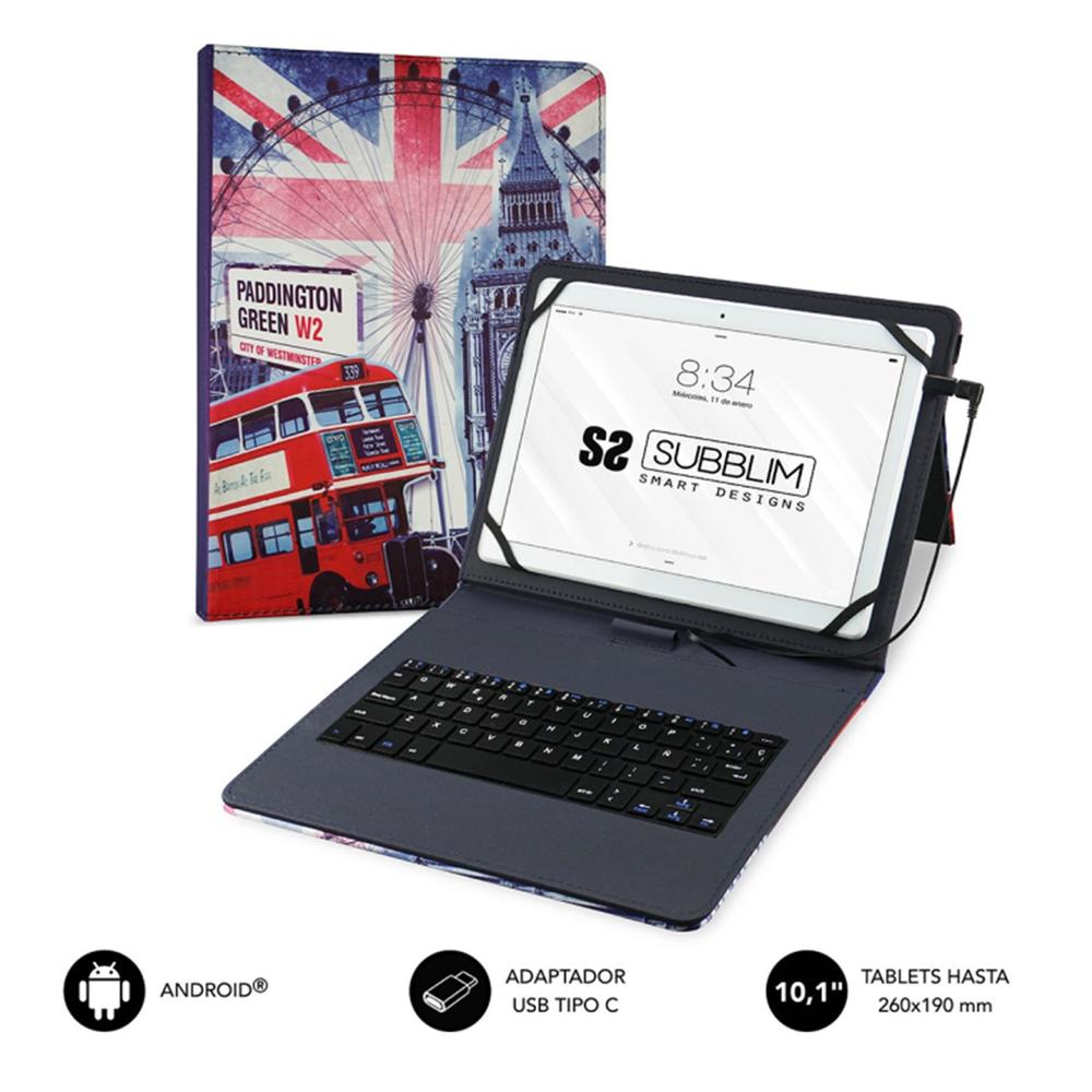 Funda + teclado subblim keytab usb tipo c 10.1 pulgadas england Frikytopia