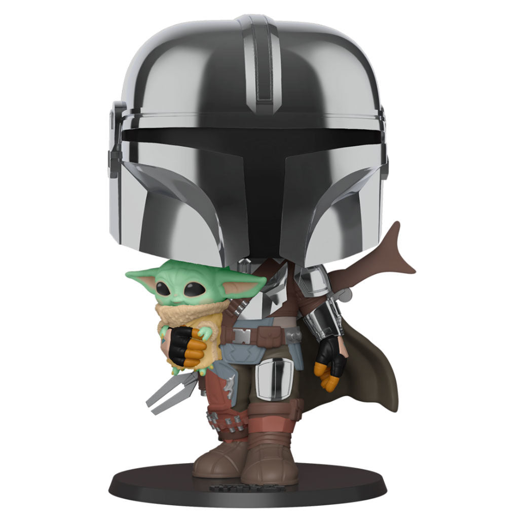Funko pop star wars the mandalorian el mandaloriano xl version armadura cromatica con yoda en brazos 49931