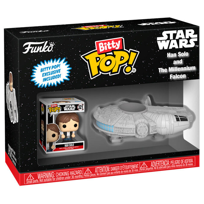 Star Wars Bitty POP Rides Vinyl Figura Display Han Solo w Millenium Falcon 2,5cm