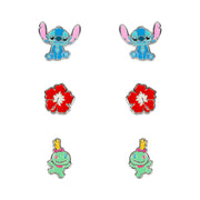 Set 3 Pares de pendientes Stitch Disney plata